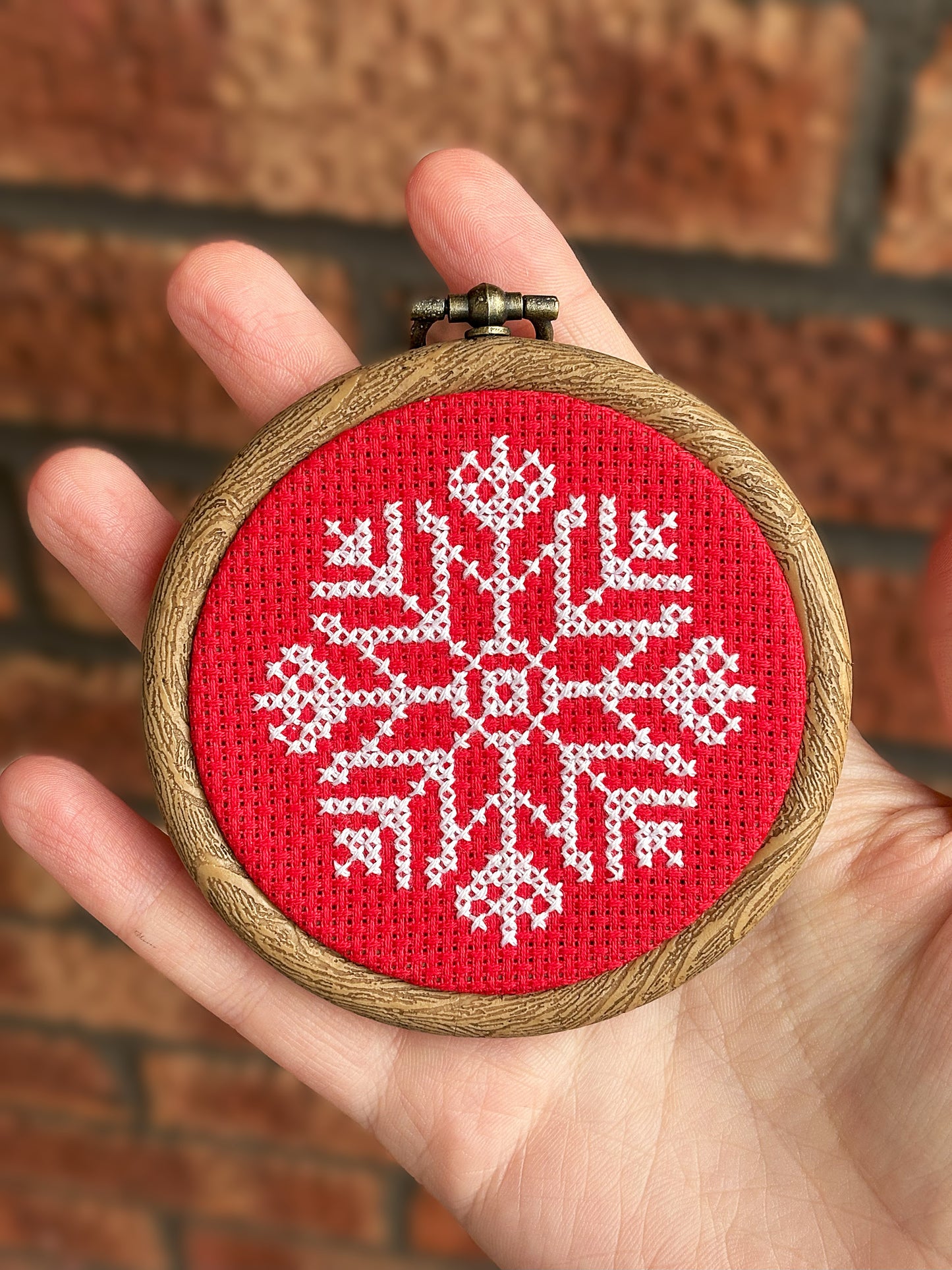 Handmade Cross-Stitch Snowflake Christmas Decoration RED