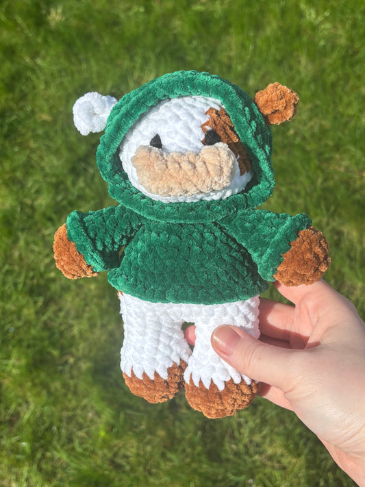Crochet cow in a hoodie plushie
