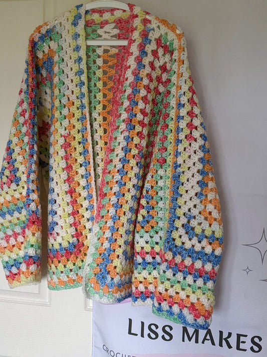 Lightweight Rainbow & White hexi cardigan