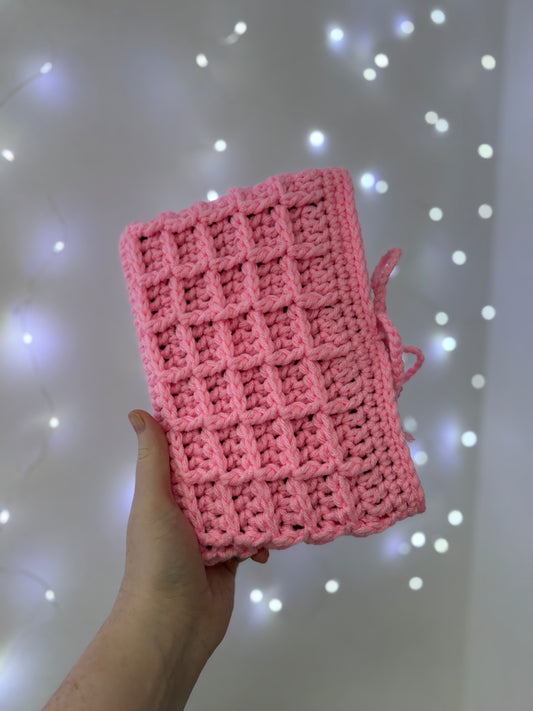 Bright Pink Waffle Crochet Book Sleeve / Book Cover