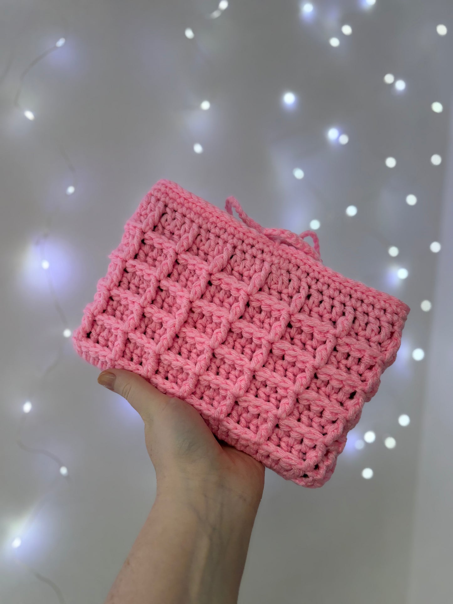 Bright Pink Waffle Crochet Book Sleeve / Book Cover
