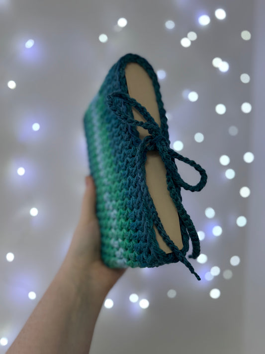 Ombre Blue / Green Crochet Book Sleeve / Book Cover
