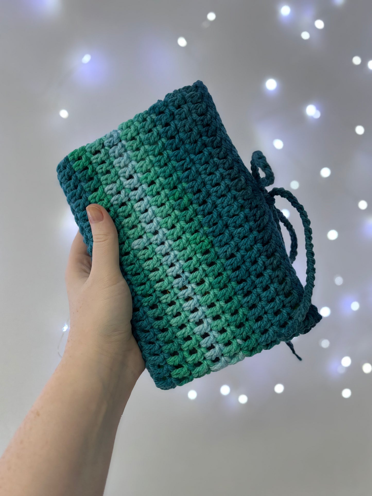Ombre Blue / Green Crochet Book Sleeve / Book Cover